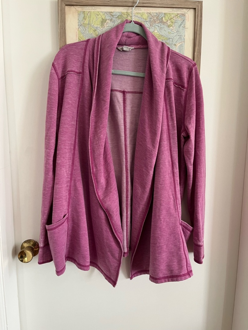 Lucky Brand • Open Front Weathered Cotton Pink Cardigan with Pockets